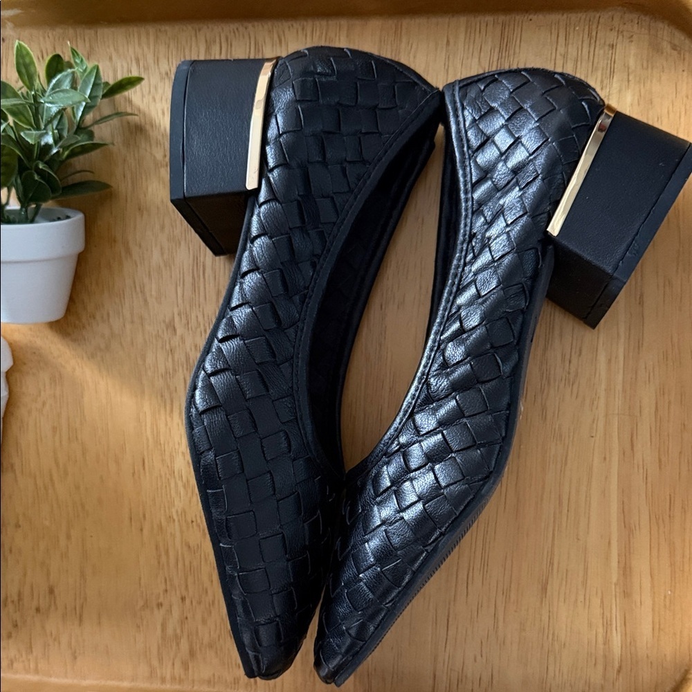 Kenneth Cole Birdie Black Woven Leather Ballet Flats Slip-On Sz 6.5 Brand NEW